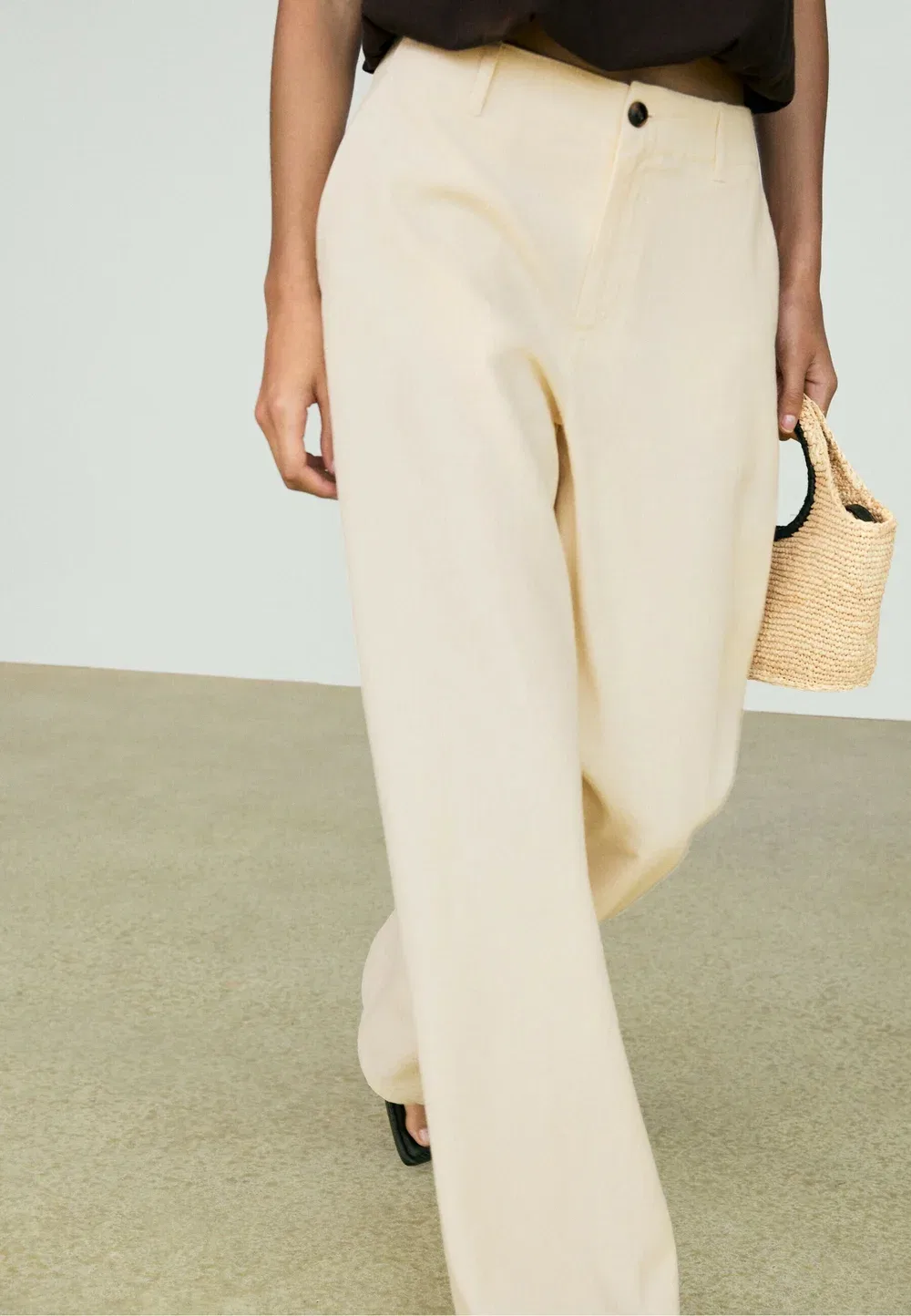 Брюки свободного кроя из смесовой льняной ткани Massimo Dutti, Yellow — фото 3