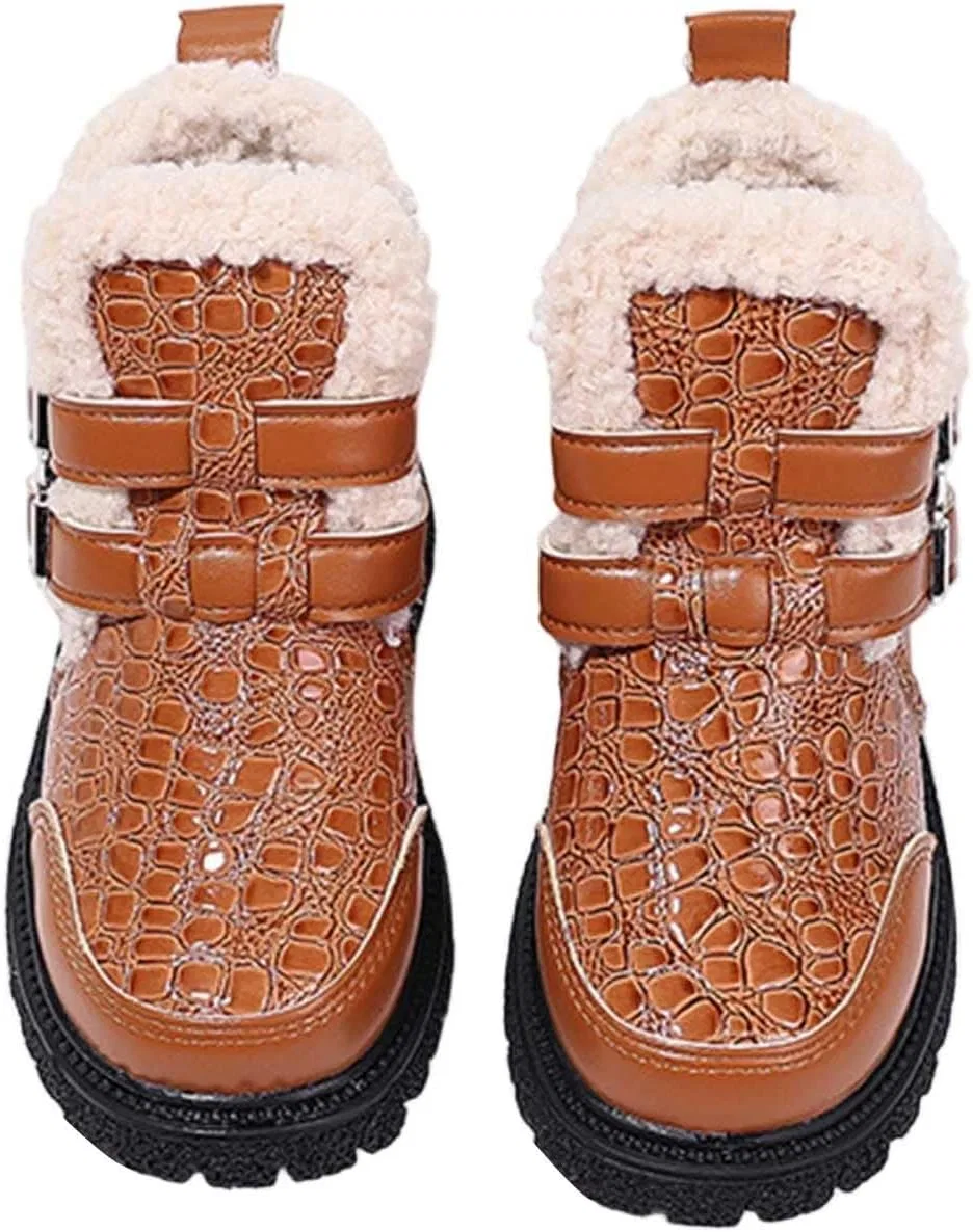 Детские зимние сапоги для девочек на флисе с принтом SHOPESSA, Brown — фото 4