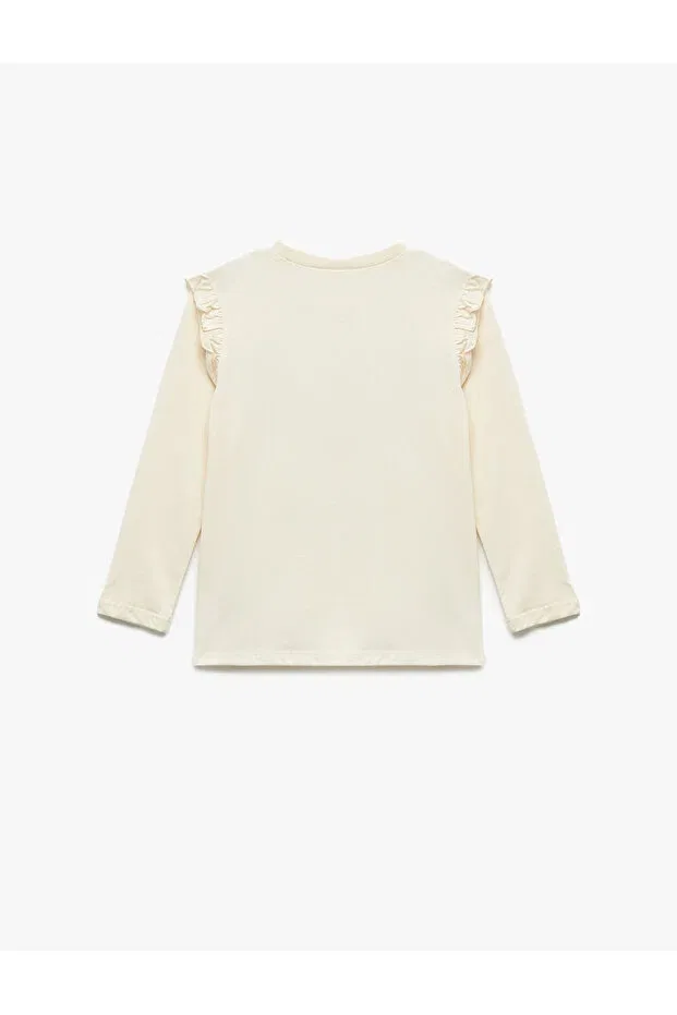 Детская футболка с принтом Ballerina print long sleeve crew neck cotton t-shirt Koton, Ecru — фото 2