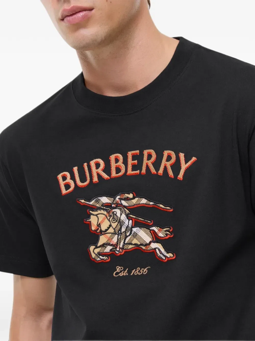 Футболка Knight Check из хлопка с аппликацией BURBERRY, черный — фото 3