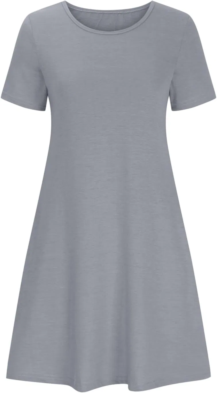 Женское летнее мини-платье с карманом, Crewneck Dress, Gray — фото 4