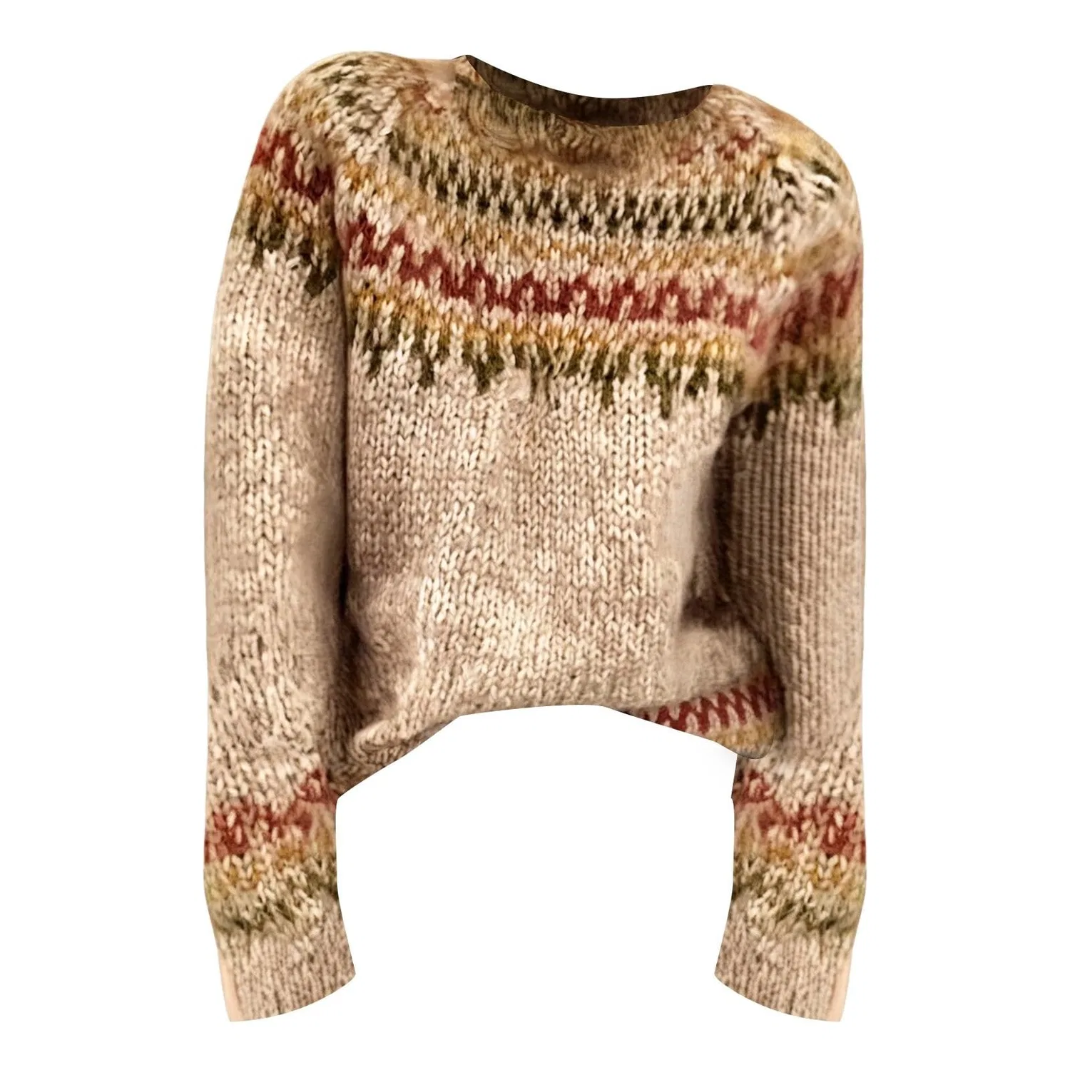 Женский свитер с принтом Fairisle, Khaki-1 — фото 4