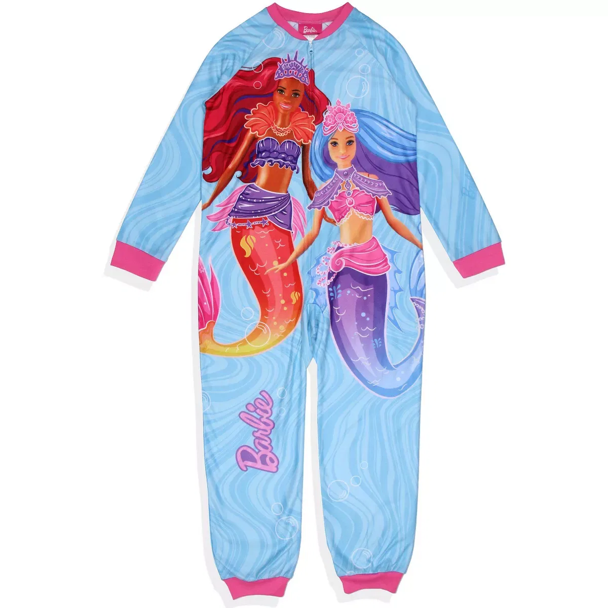 Детская пижама с принтом Barbie Girls' Mermaid Brooklyn and Malibu Footless Sleeper Pajama INTIMO, Blue — фото 2
