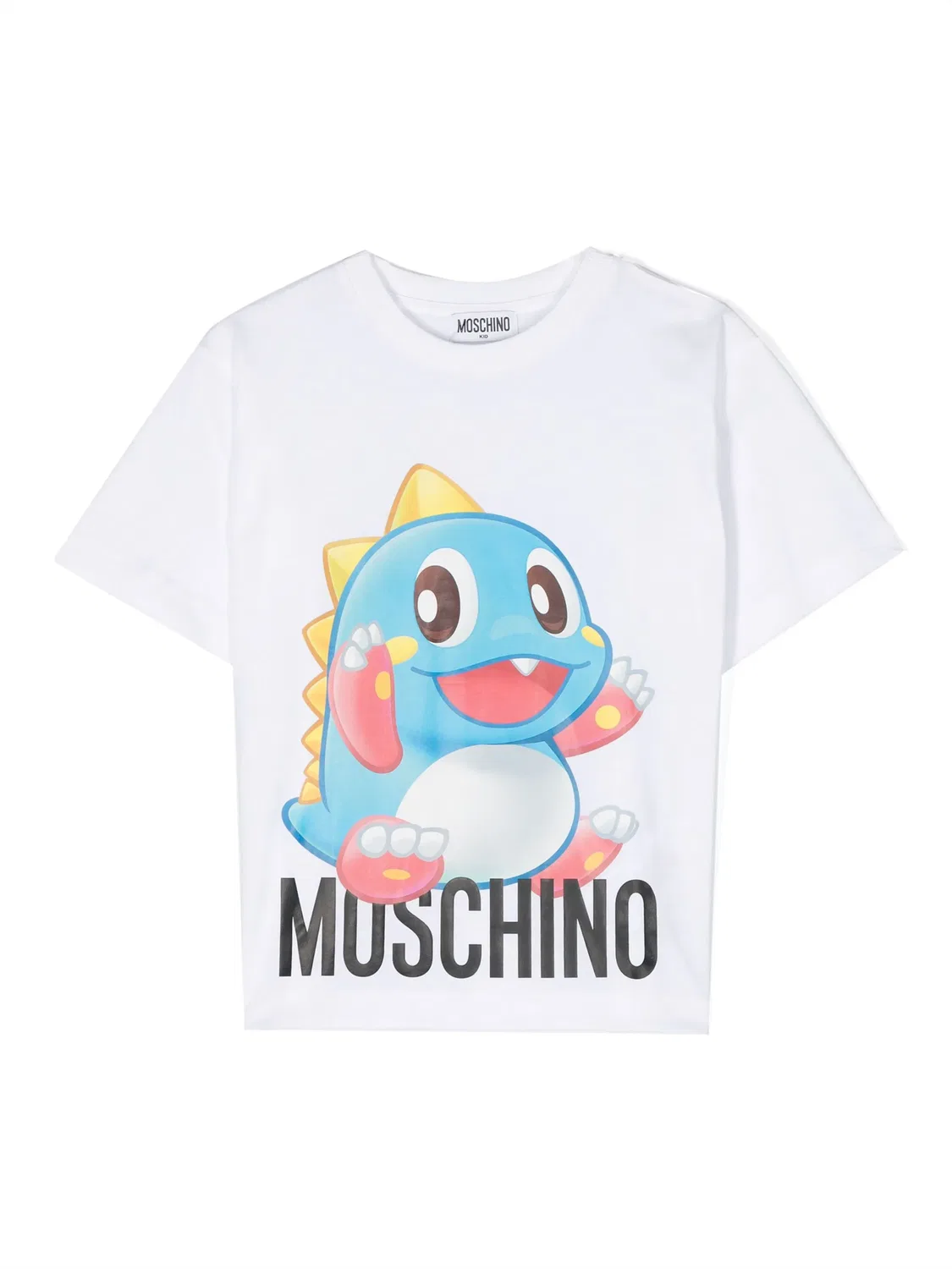Хлопковая футболка с мультяшным принтом Moschino, белый