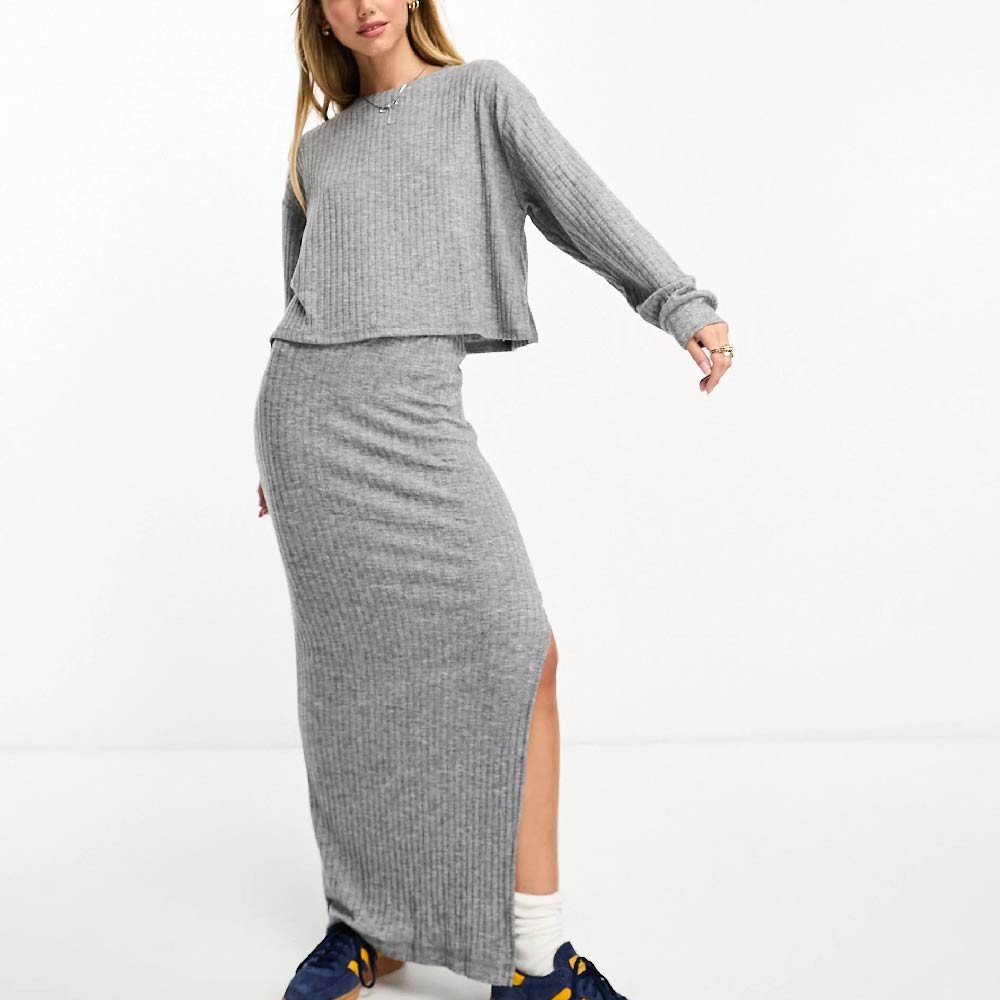 

Юбка Miss Selfridge Brushed Cosy Rib Midi, серый