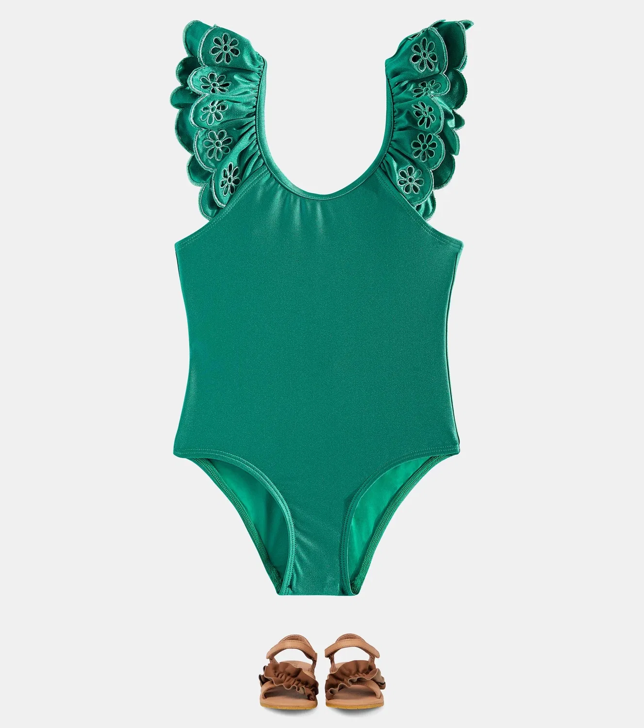 Раздельный купальник с вышивкой ришелье Zimmermann Kids, зеленый — фото 2