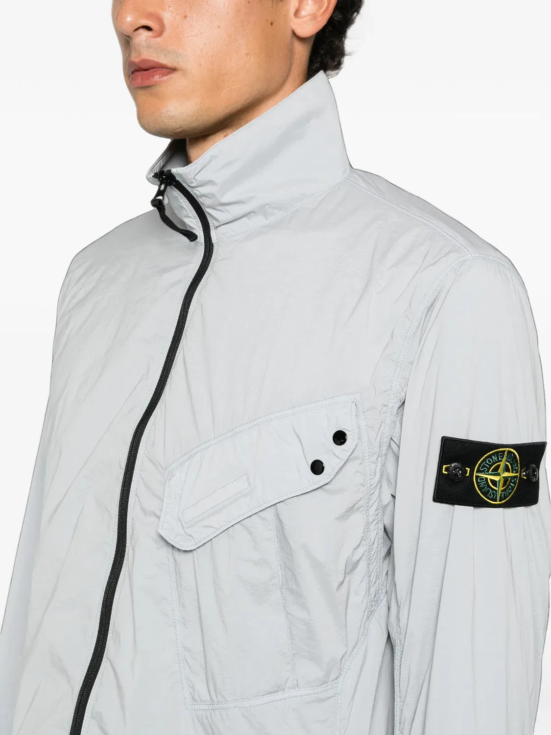 Куртка-рубашка серая с патчем Stone Island, серый — фото 2