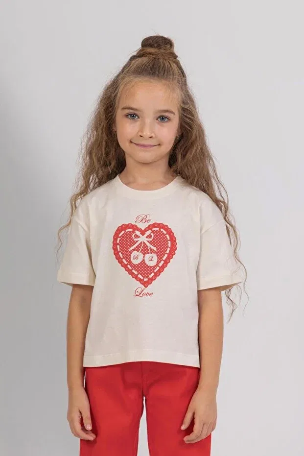 Детская футболка для девочек с принтом Love Dmb Kids, Ecru