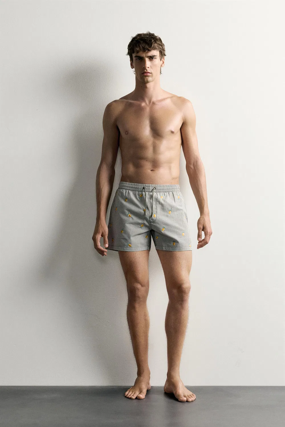 Плавки из вышитой ткани сирсакер ZARA, Khaki