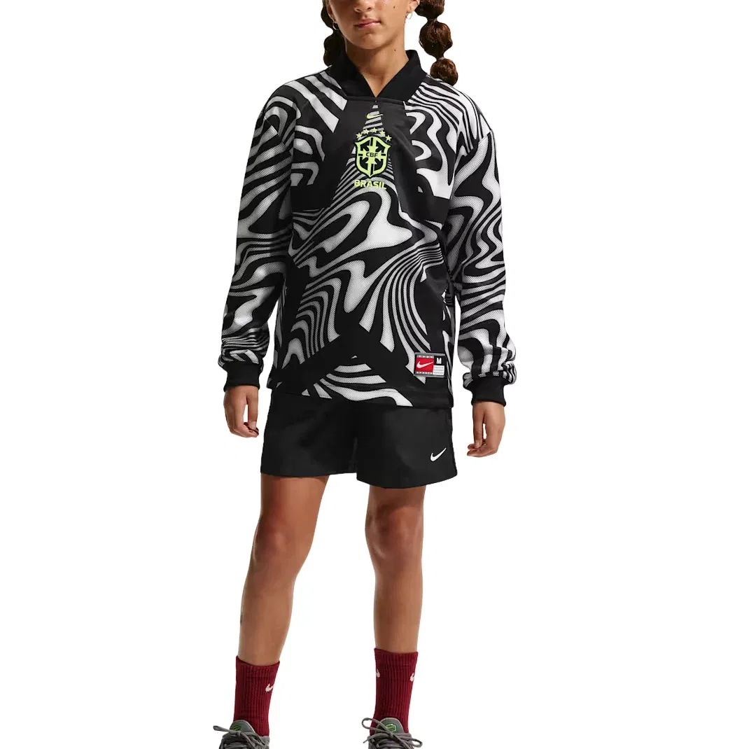 Детский футбольный джерси Dri-FIT с длинным рукавом Nike Brazil Hollywood Keeper Black Volt, черный — фото 3