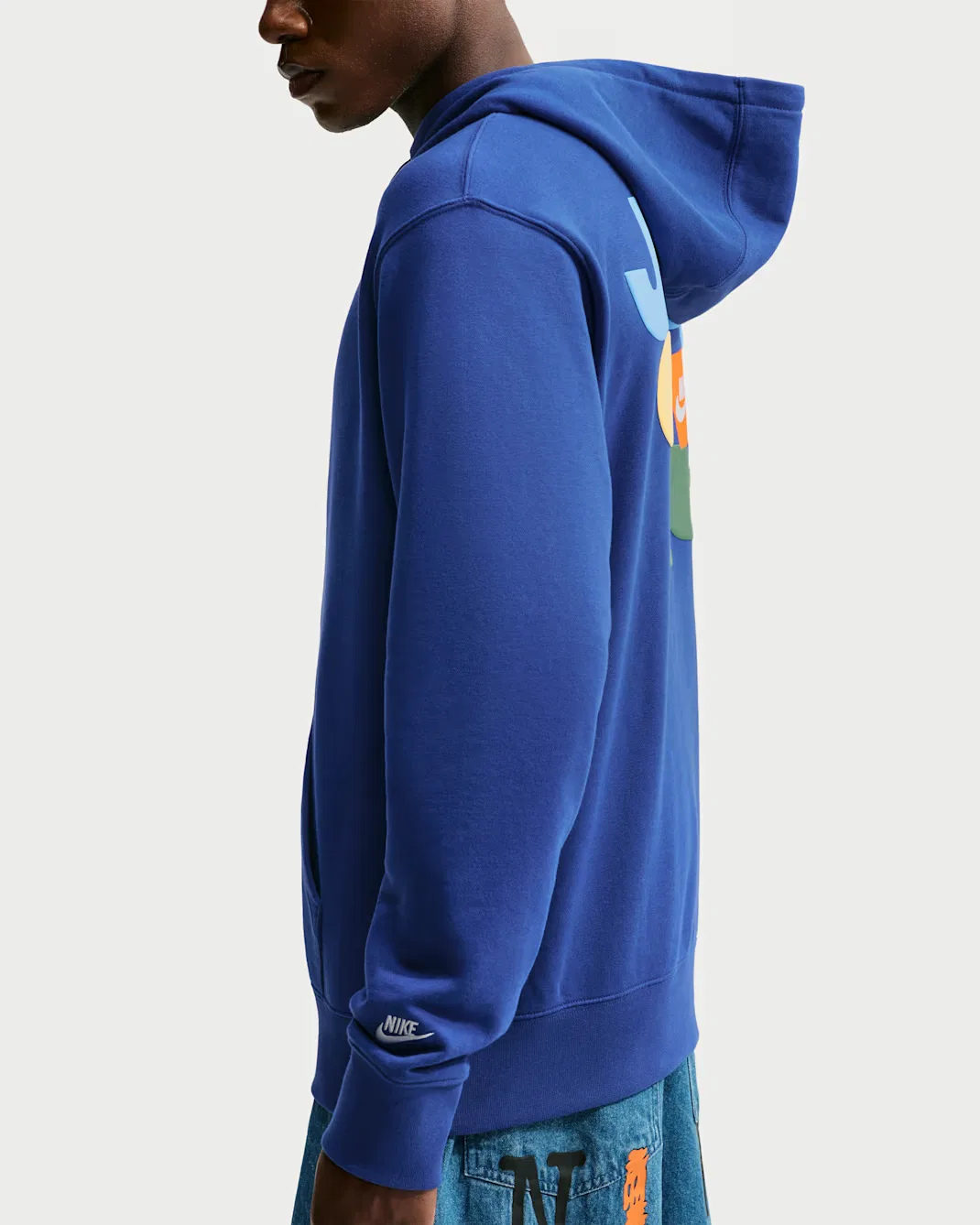 Мужская толстовка с капюшоном из французского махрового трикотажа Nike Club, Deep Royal Blue/Deep Royal Blue/White — фото 3