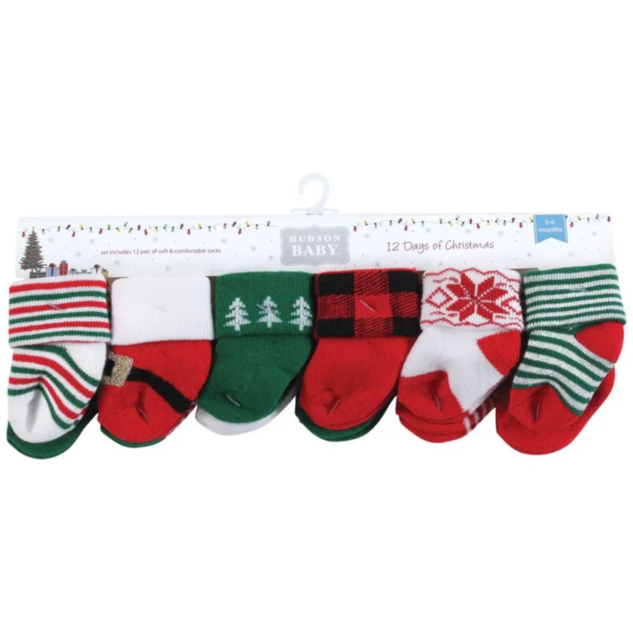 Комплект детских носков с принтом 12 пар 12 Days of Christmas Plaid Trees Hudson Baby, 12 Days Of Christmas Plaid Trees — фото 2