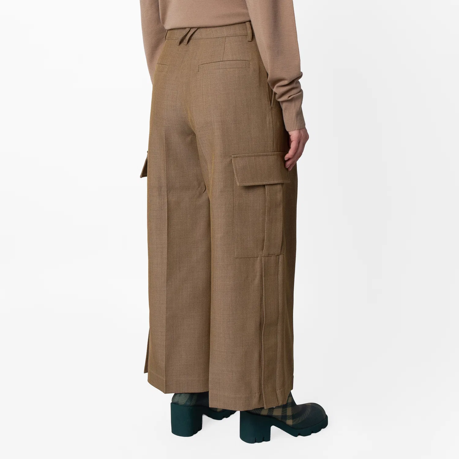 Брюки карго с защипами и широкими штанинами Wide-Leg Pleated Cargo Trousers Burberry, Beige/Honey — фото 4