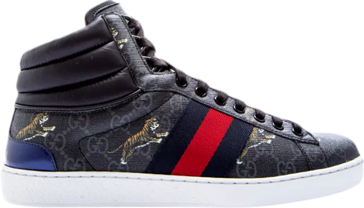 

Кроссовки Gucci Ace GG High Tiger Logo - Black, черный