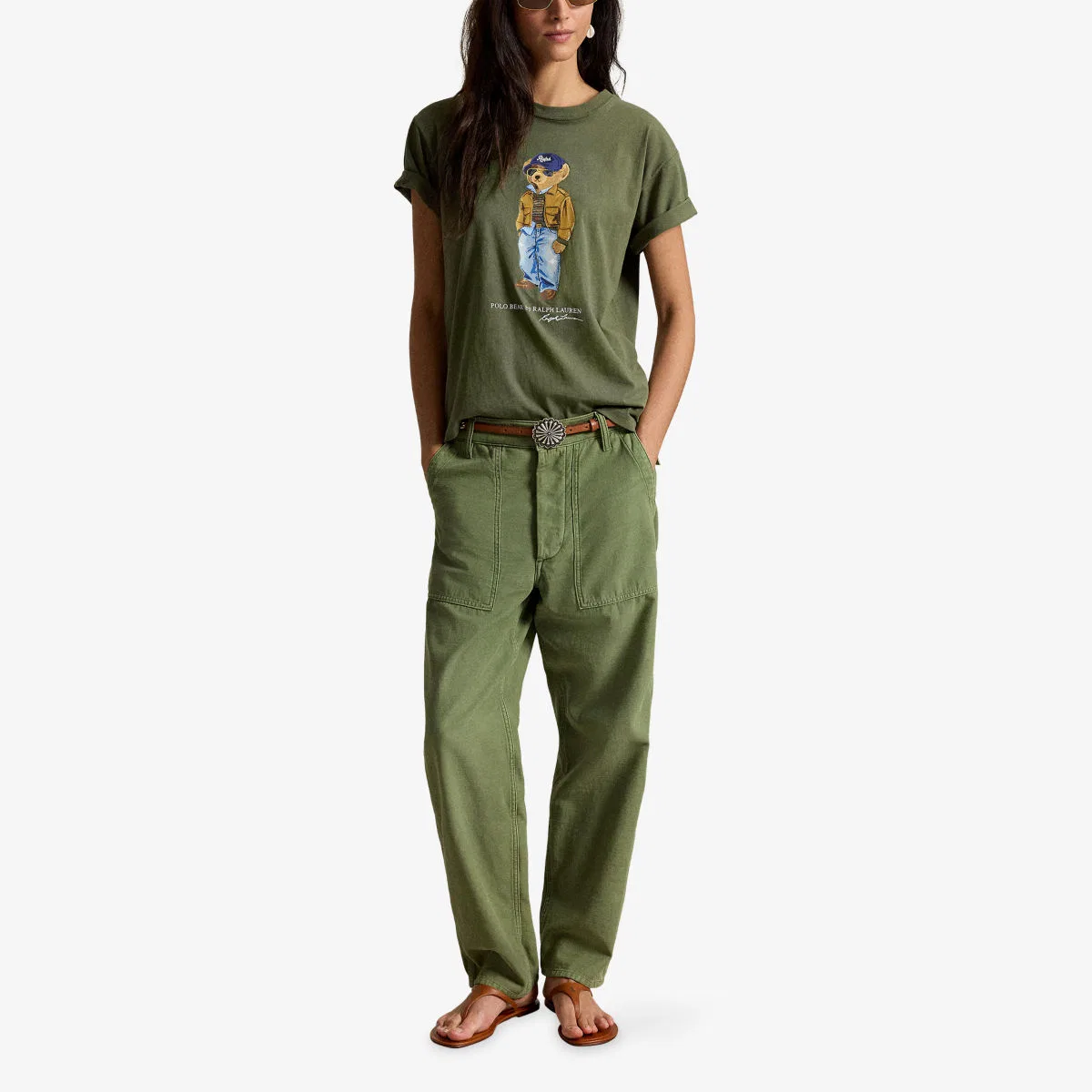 Хлопковая футболка с принтом медведя поло Polo Ralph Lauren, оливковый — фото 2