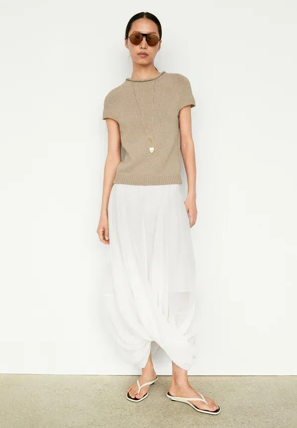 Футболка хлопковая Print t-shirt Massimo Dutti, beige, бежевый — фото 4