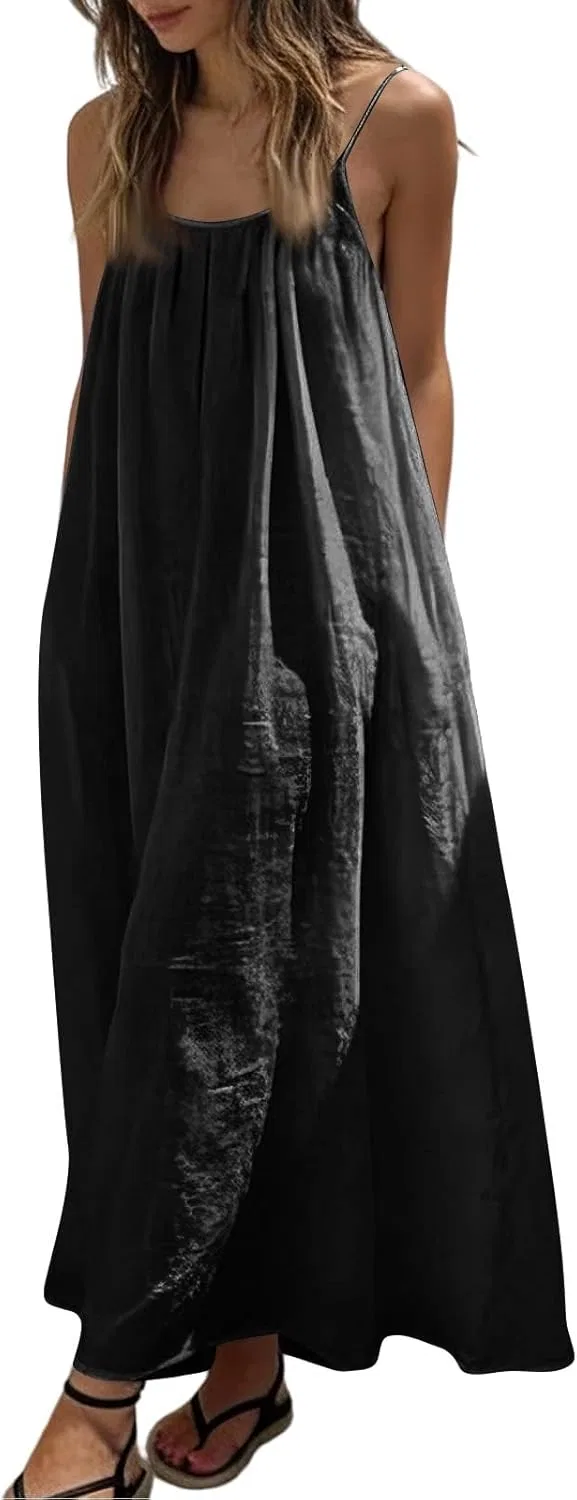 Женское макси-платье с открытой спиной на бретелях, Black — фото 4