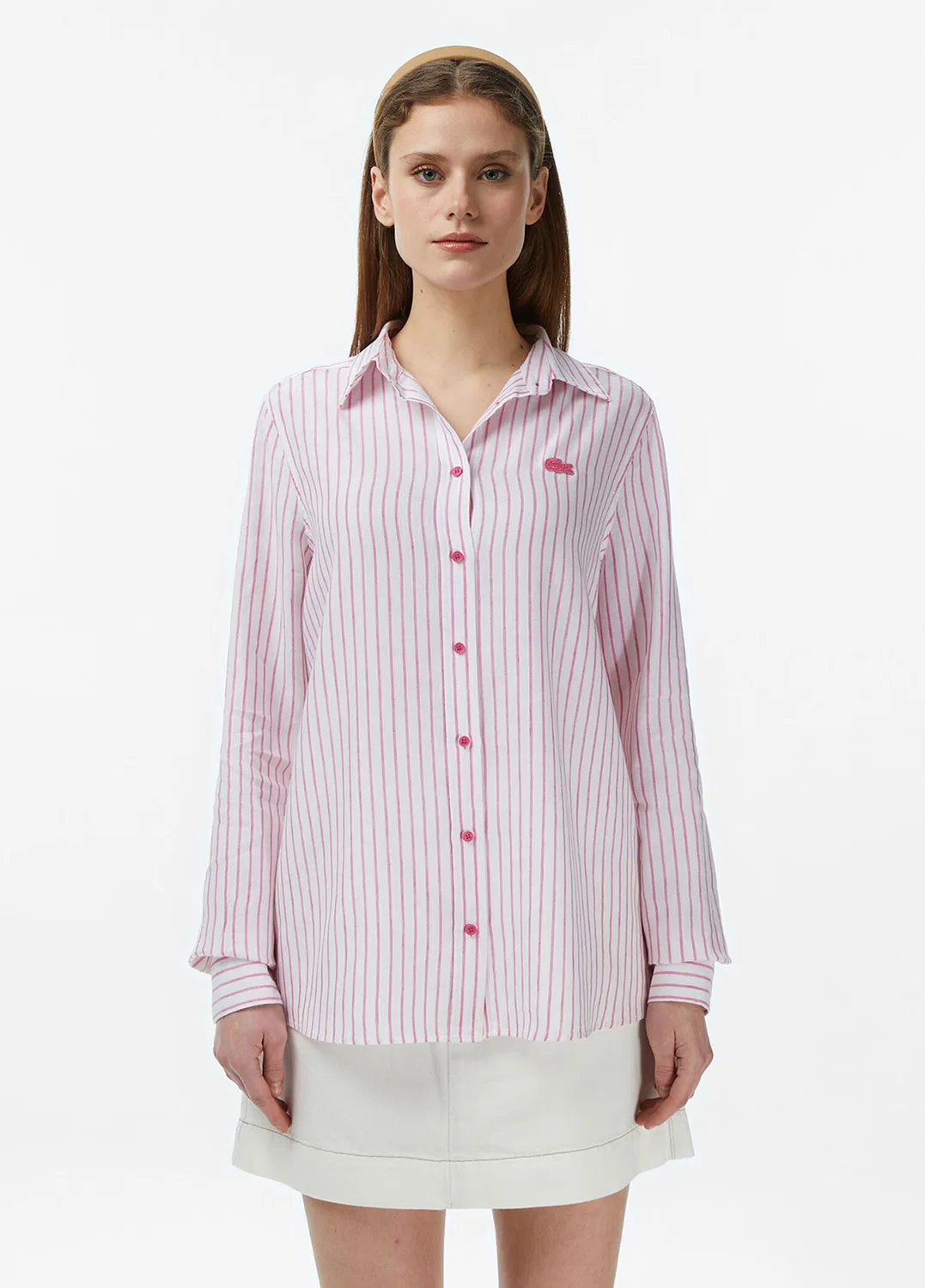 Рубашка Lacoste, полоска, женская, черная
