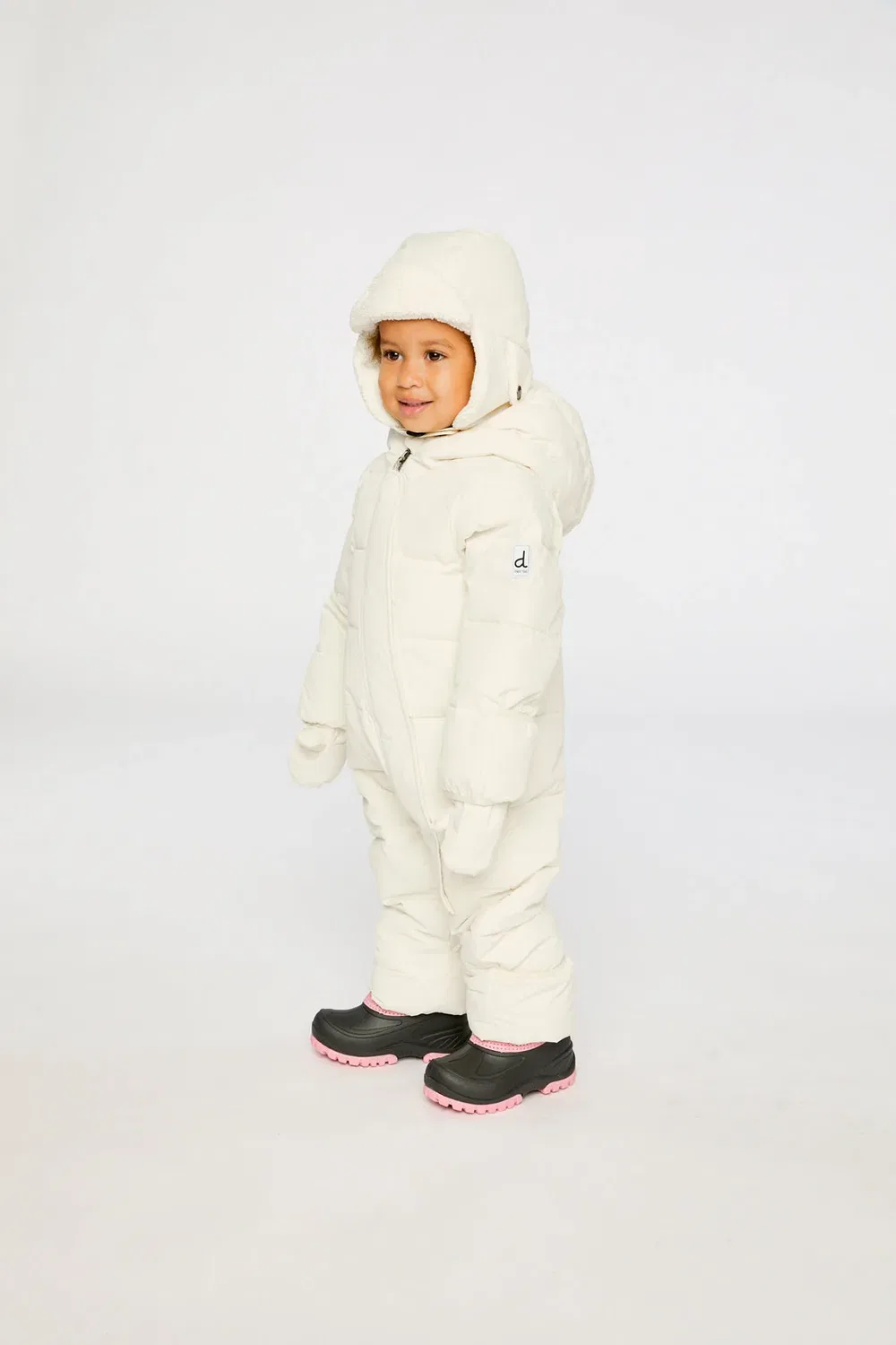 Детский зимний комбинезон утепленный с капюшоном Baby Cloud Deux par Deux, Off-White — фото 3