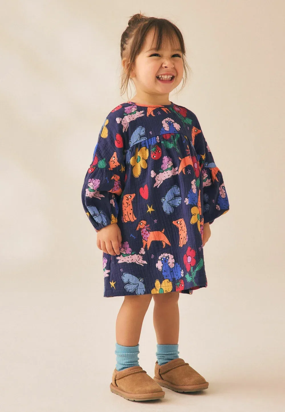 Платье с длинными рукавами и принтом - повседневное платье Next, Navy Blue Dog Print