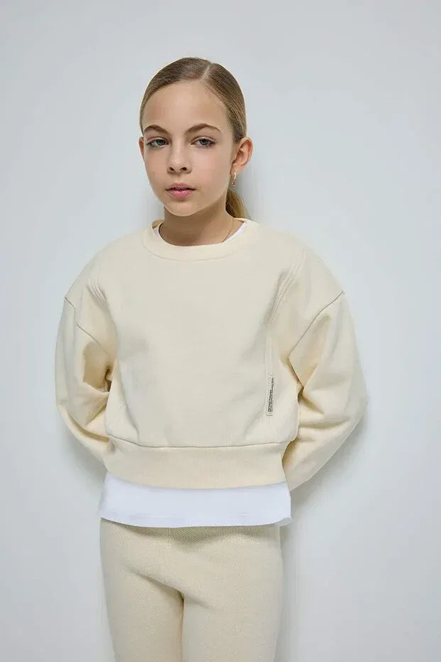 Детские свитшот для девочек хлопковый Relax fit crew neck basic plain soft fleece Defacto, Beige Bg390