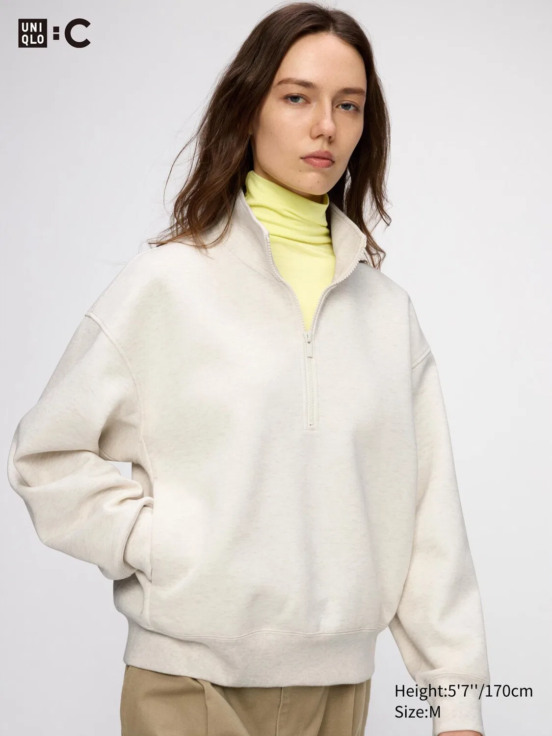 Толстовка Uniqlo, с застежкой-молнией до середины груди, натуральный