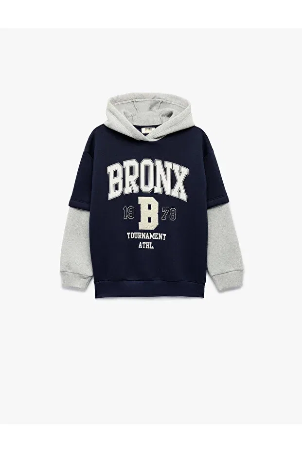 Детское худи для мальчиков с принтом Oversize College Koton, Navy Blue