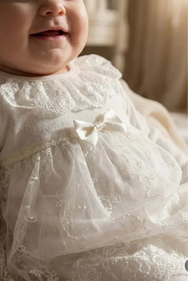Детский комплект боди и банданы с длинным рукавом Bamoola, White Bow Lace — фото 4