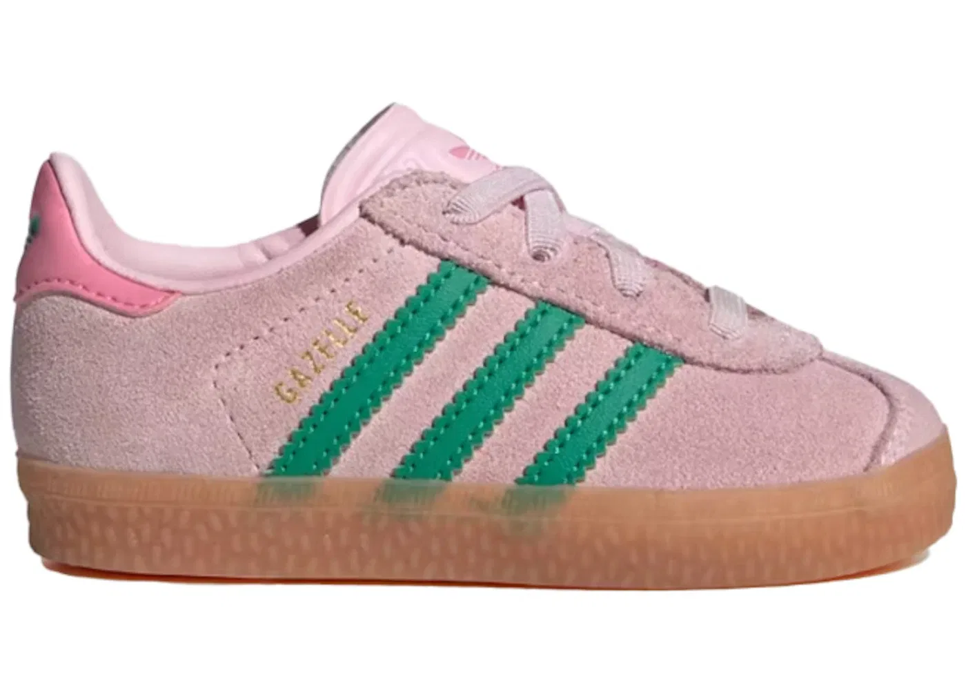 Детские кроссовки с закрытием на липучке Adidas Gazelle Comfort Closure, Clear Pink/Court Green/Bliss Pink