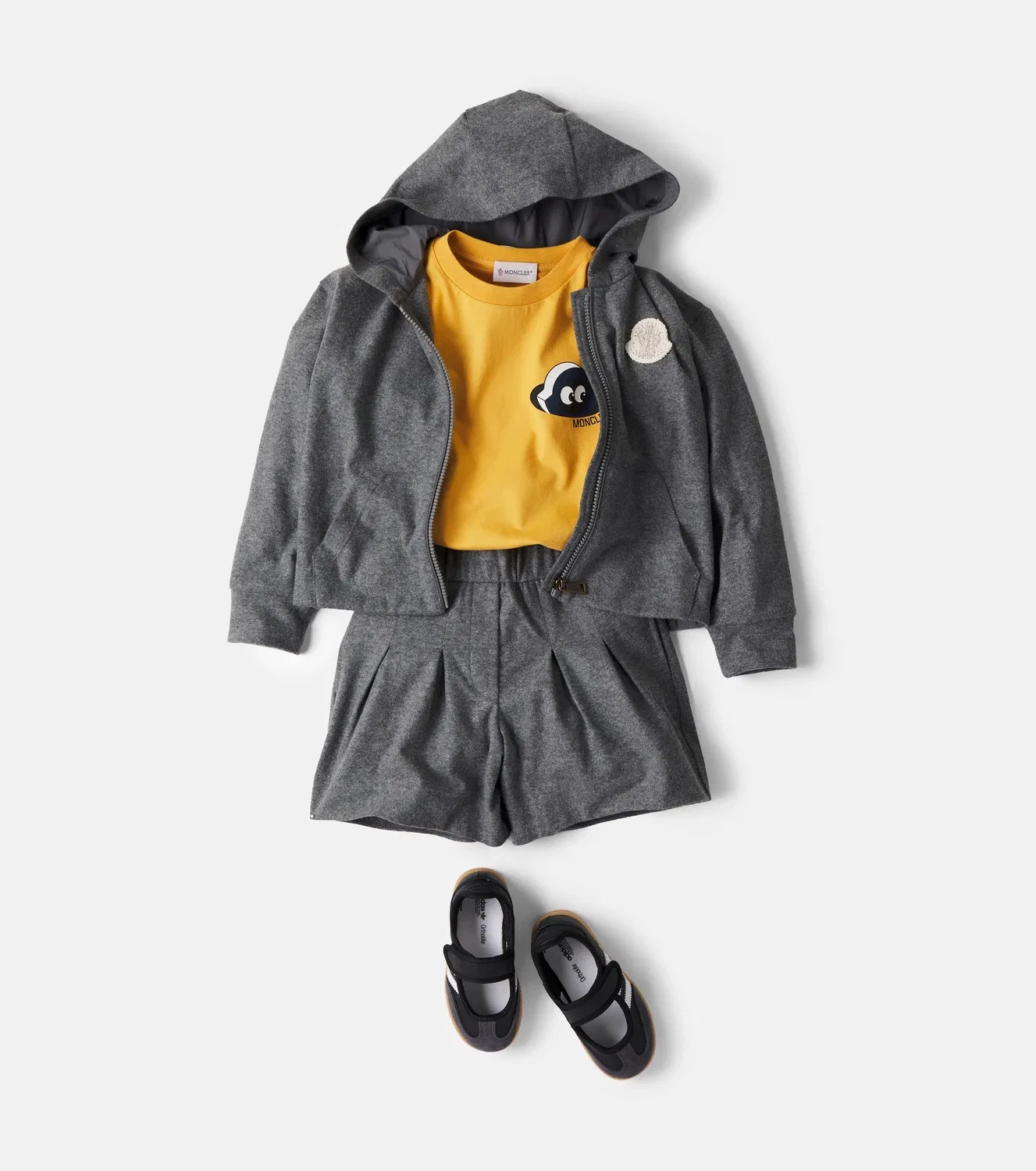 Комплект из толстовки и шорт из джерси с капюшоном Moncler Enfant, серый — фото 2