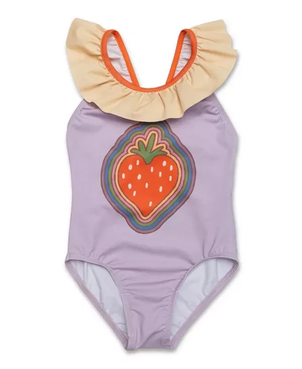 Детский купальник для девочек с оборками Strawberry Ruffle Mon Coeur, Lilac/Strawberry Graphic