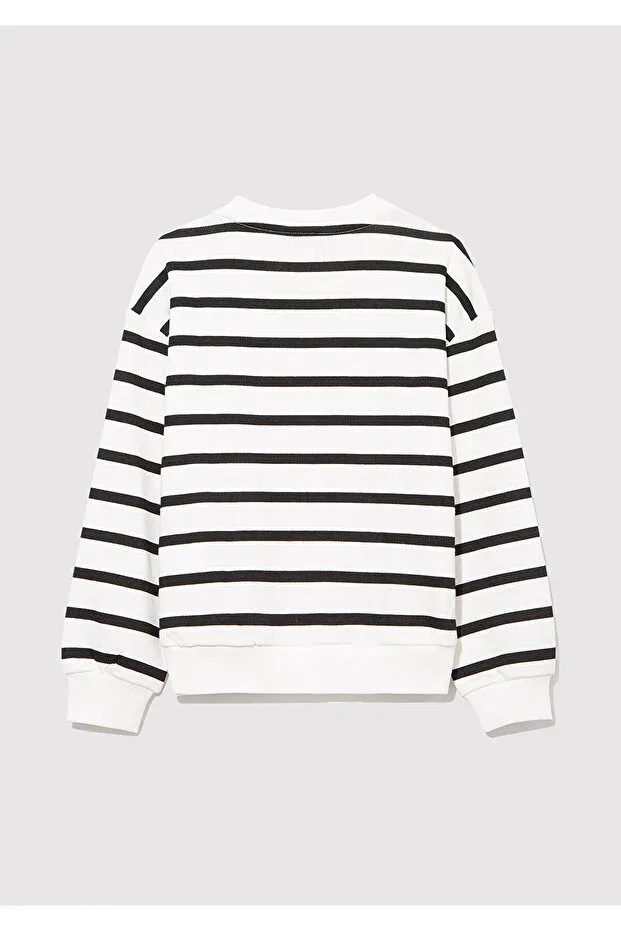 Детское для девочек свитшот с принтом Logo Printed Black Striped Mavi, Black-900 — фото 3