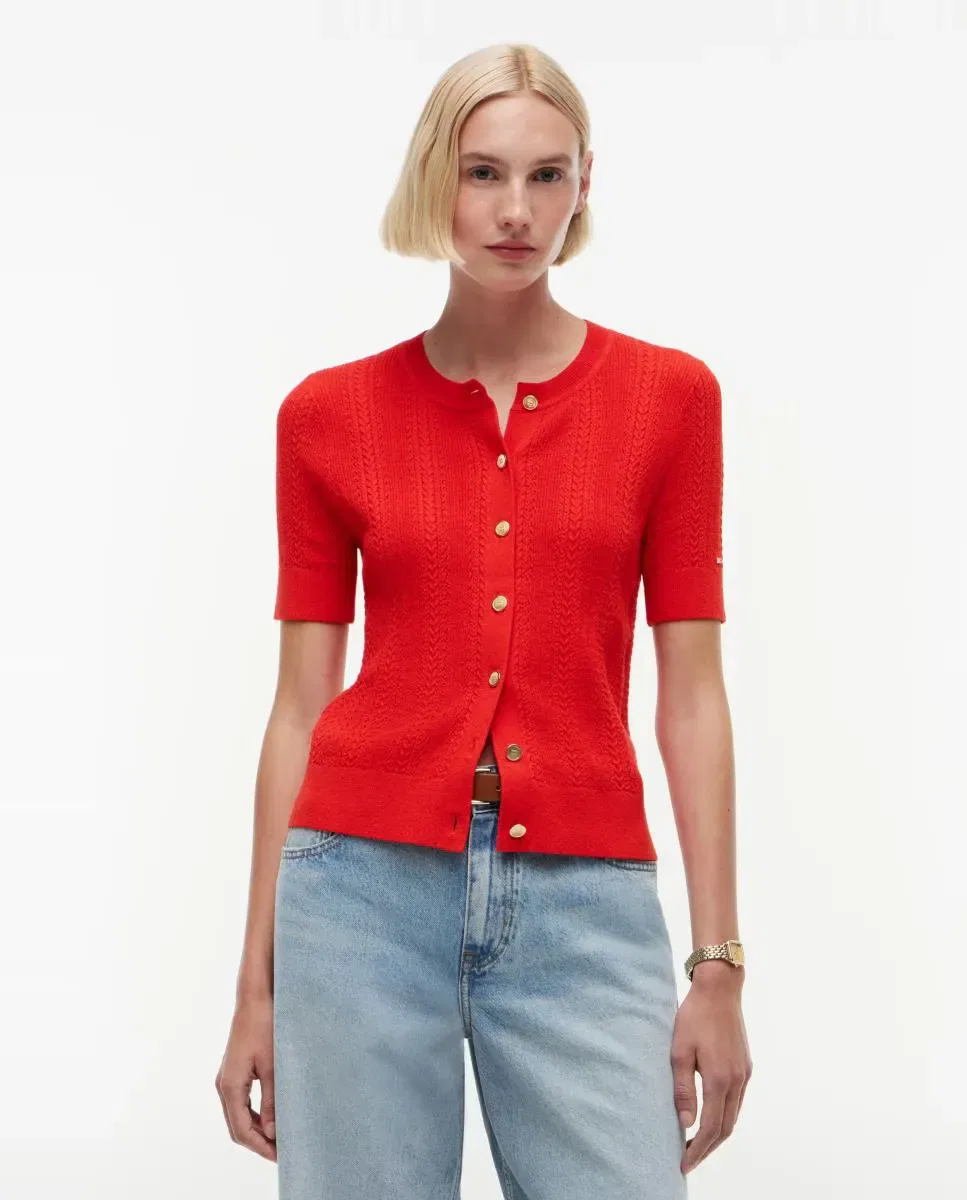 Женский кардиган из хлопка с кружевным узором Tommy Hilfiger, Красный