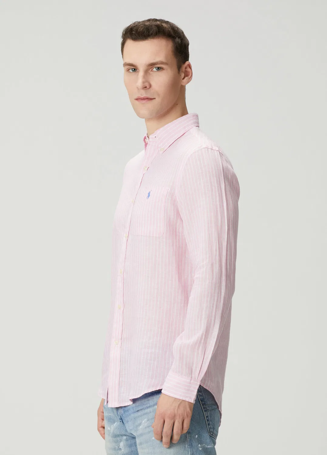 Рубашка из льна в полоску Polo Ralph Lauren, pink — фото 3