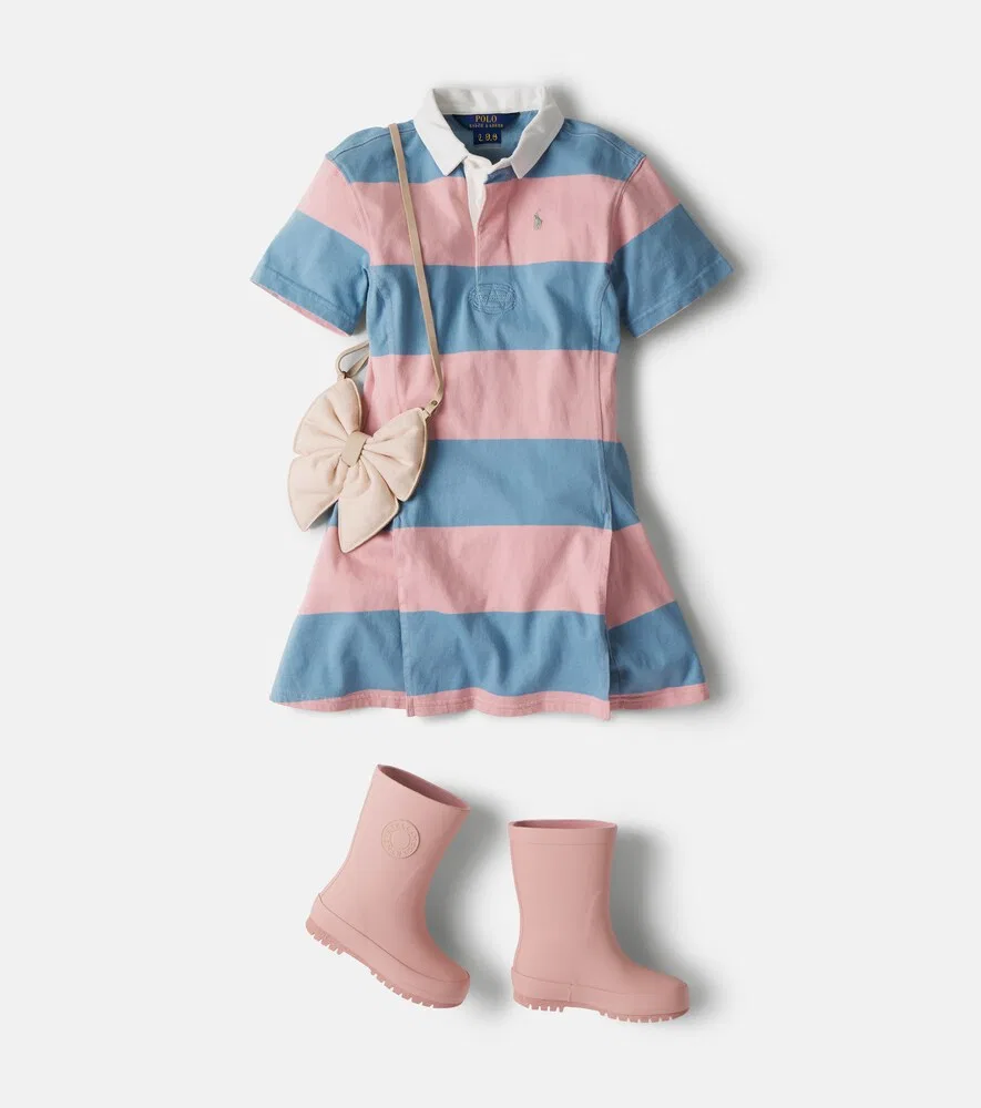 Полосатое хлопковое платье-поло Polo Ralph Lauren Kids, розовый — фото 2