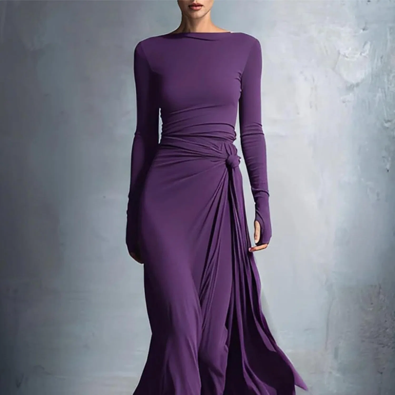 Женское облегающее платье макси с высоким воротом Modesees, Purple — фото 4