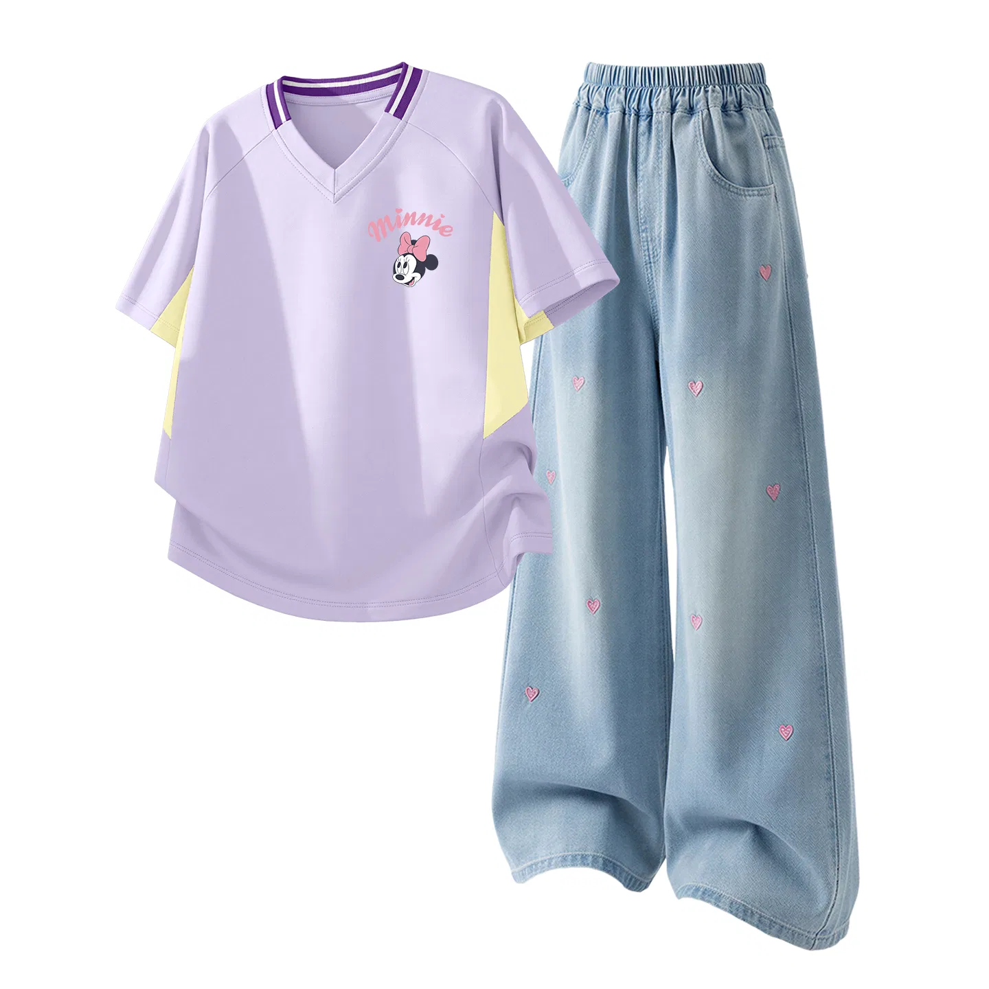 Детский спортивный костюм Casual Sportswear 2 Piece Set Disney, Silicone Double-Eyed K Yellow+Solid Color Denim Light Blue