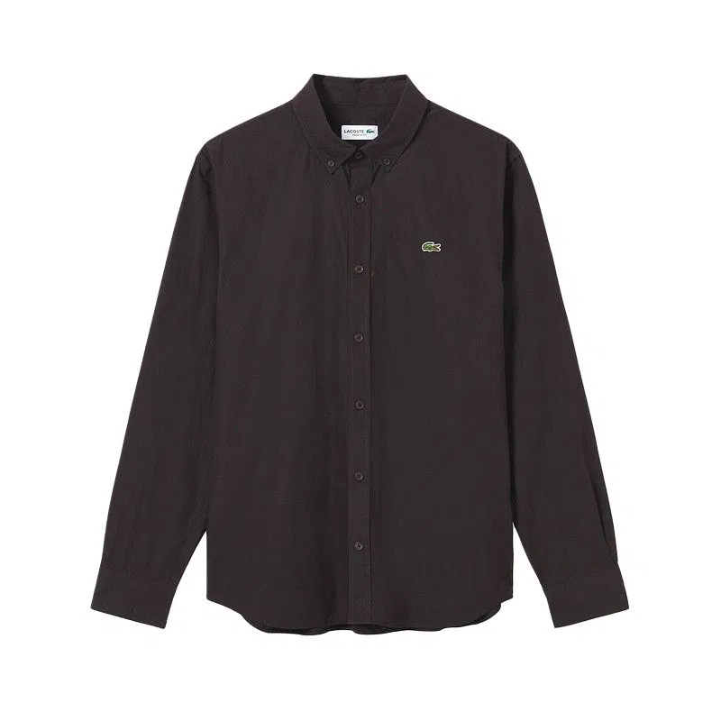 Рубашка мужская Lacoste с отложным воротником, свободный крой, коричневый