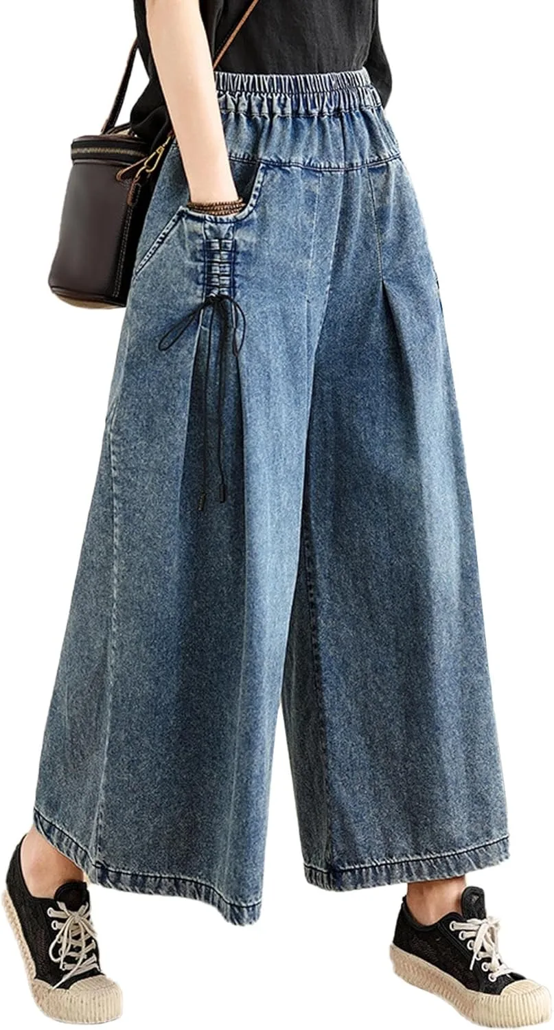 

SOMTHRON женские кюлоты деним с эластичным поясом