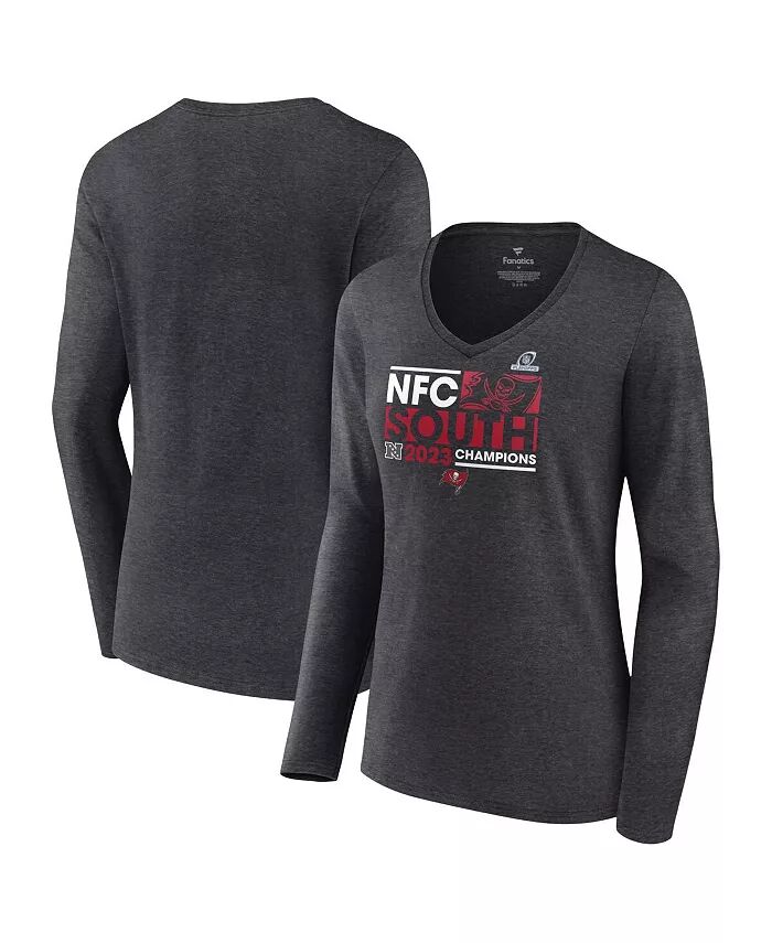 

Женская футболка Heather Charcoal Tampa Bay Buccaneers 2023 NFC South Division Champions Conquer с длинным рукавом и V-образным вырезом Fanatics