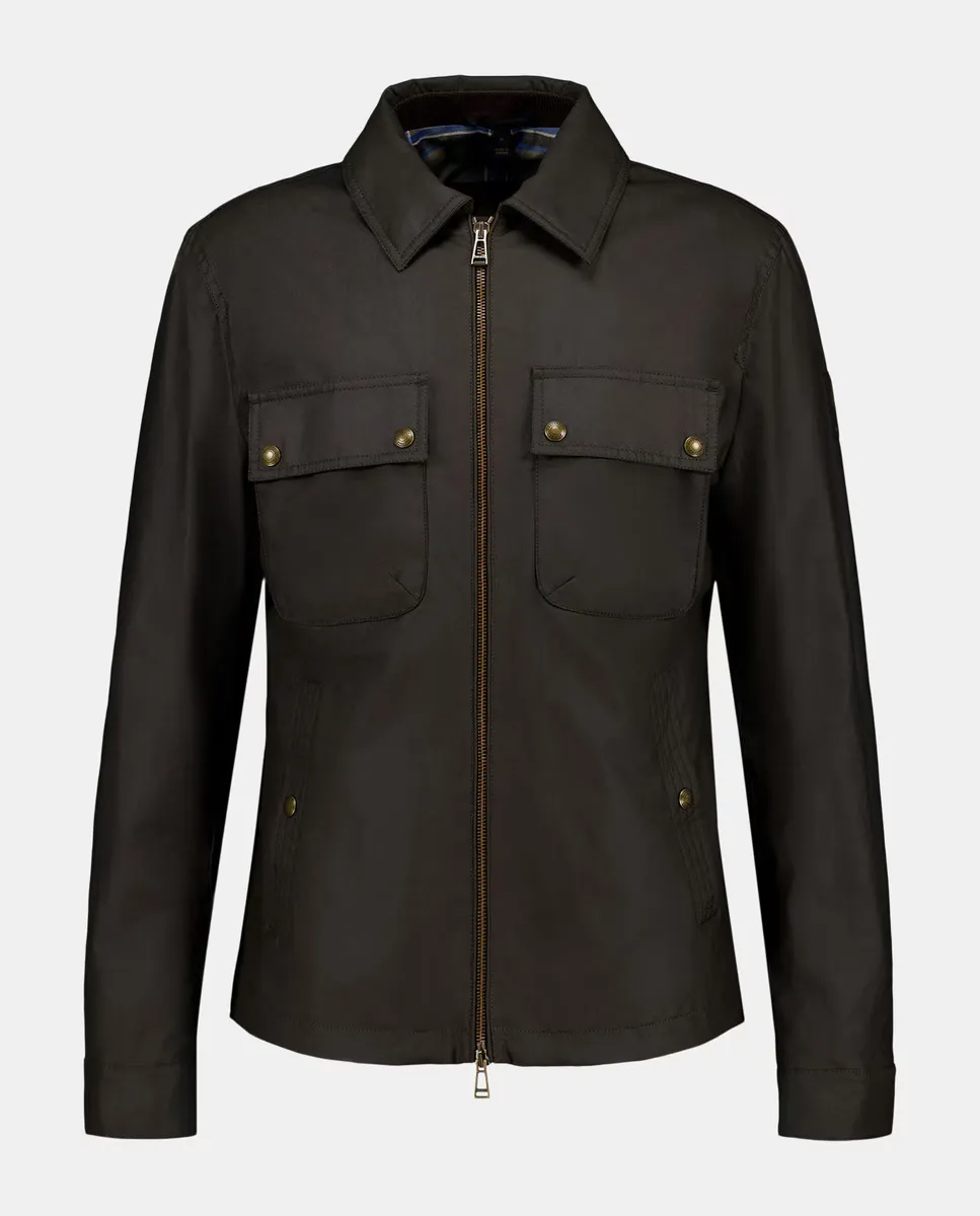 

Мужская верхняя рубашка из вощеного хлопка на четырехкарманной молнии Belstaff, темно-зеленый