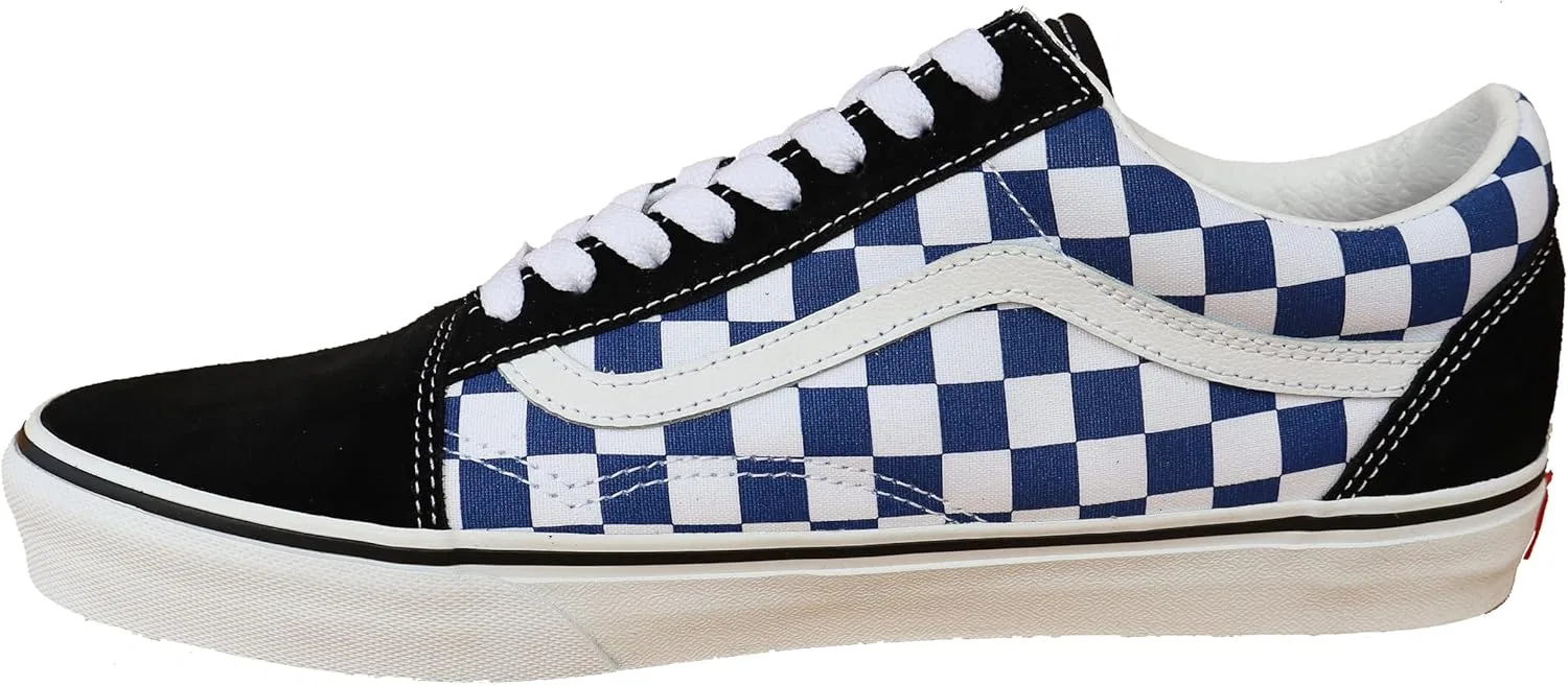 Мужские кроссовки Vans Old Skool, черные, синие, белые, в клетку, из кожи и текстиля — фото 2