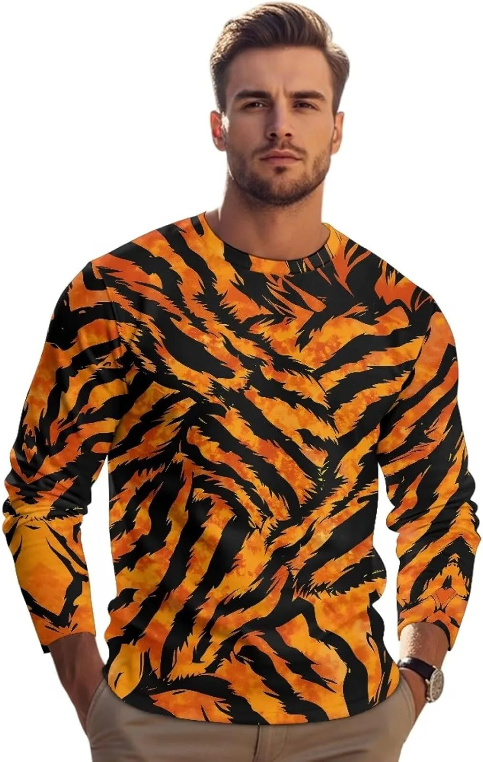 

Мужская футболка с длинным рукавом Athletic Fall Crewneck Sweatshirts Breathable Slim Plus Size Eheartsgir