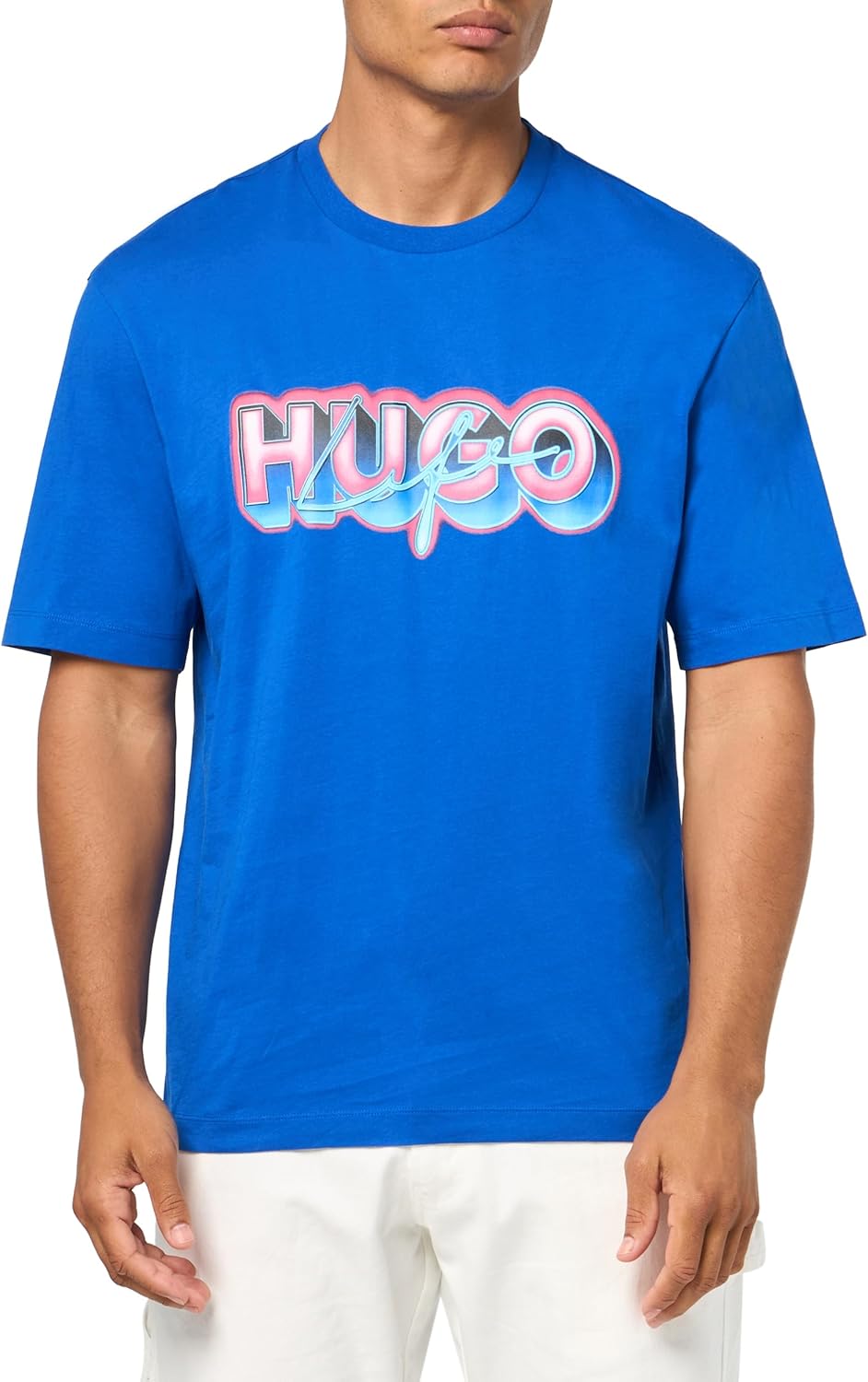 

Мужская хлопковая футболка HUGO с логотипом-спрейкраской, Cobalt Blue, Синий, Мужская хлопковая футболка HUGO с логотипом-спрейкраской, Cobalt Blue