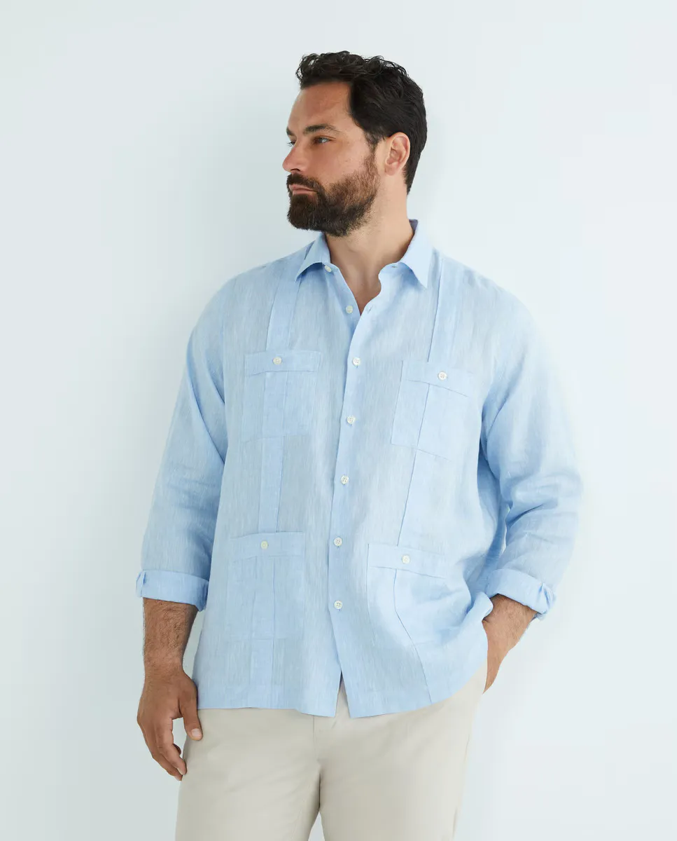 

Guayabera из 100% льна с длинными рукавами, большие размеры Emidio Tucci, голубой