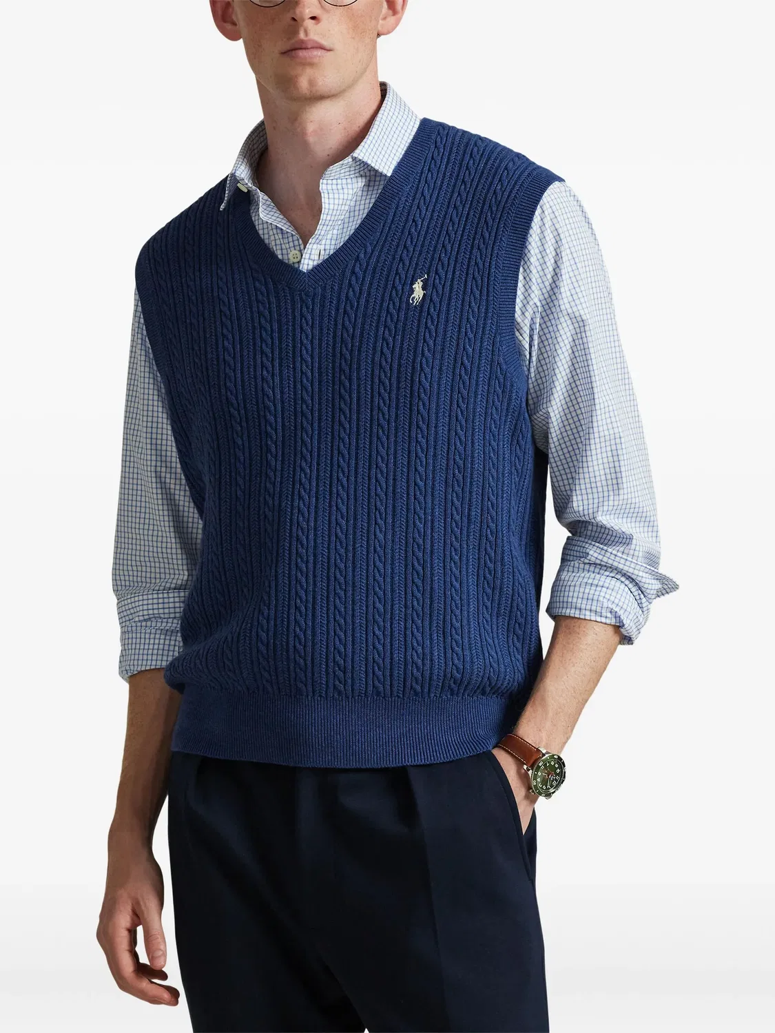 Polo Ralph Lauren Вязаный жилет с вышитым логотипом - синий — фото 3