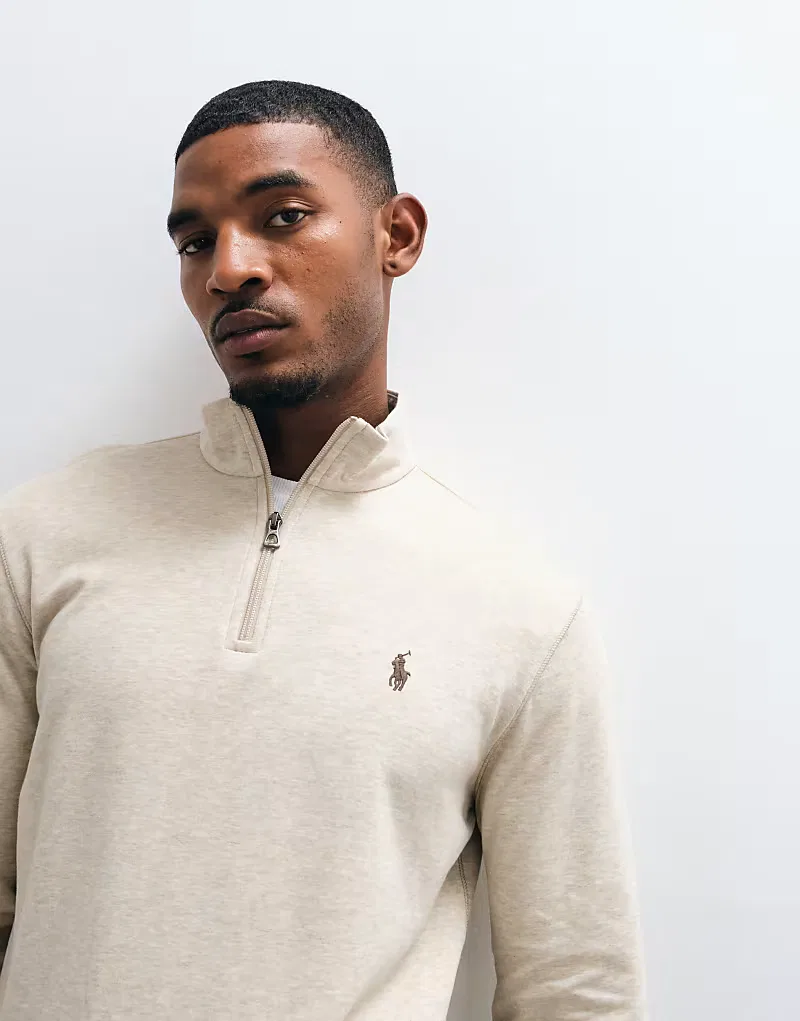 Трусики-свитшот Polo Ralph Lauren с логотипом Icon, двойной вязки и застежкой-молнией до середины груди, бежевые — фото 2