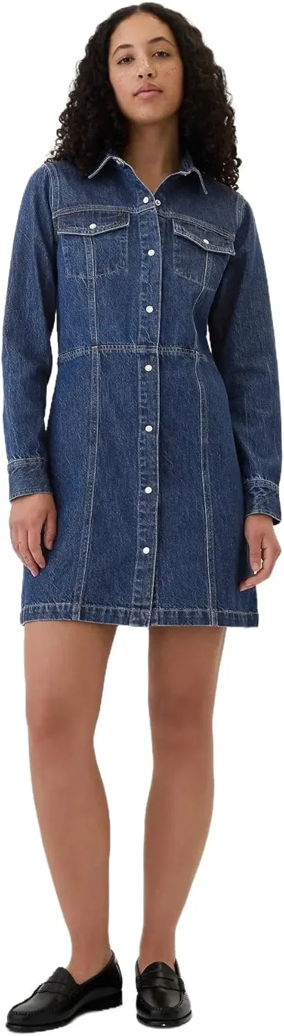 Женское мини-платье A-line из денима GAP, Medium Wash