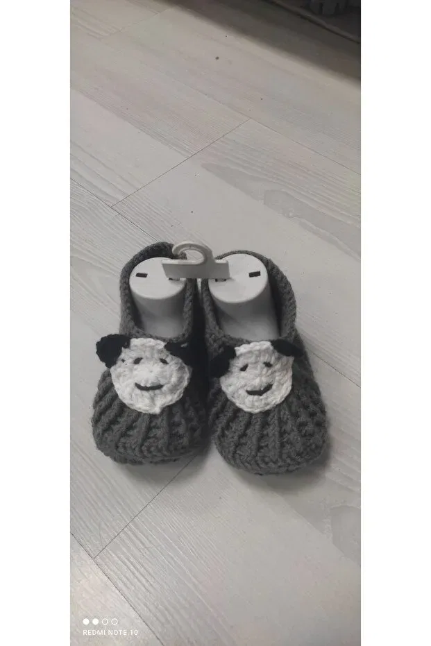 Детские пинетки для новорожденных вязаные с принтом Teddy Bear Kevser Nur Tuhafiye, Gray — фото 3