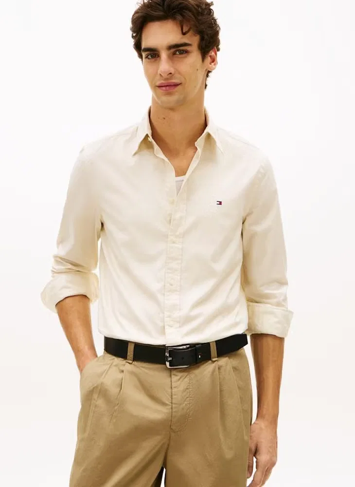 Рубашка с технологией Flex, модель Th Flex Regular Fit, Tommy Hilfiger, бежевый